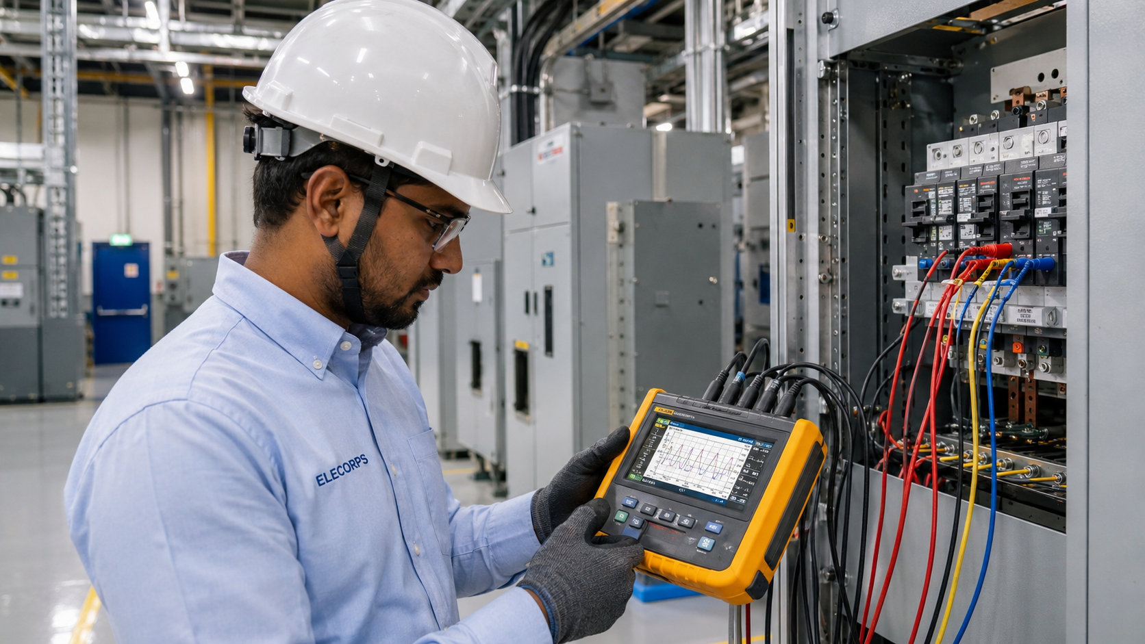 Especialista evaluando calidad de energía eléctrica