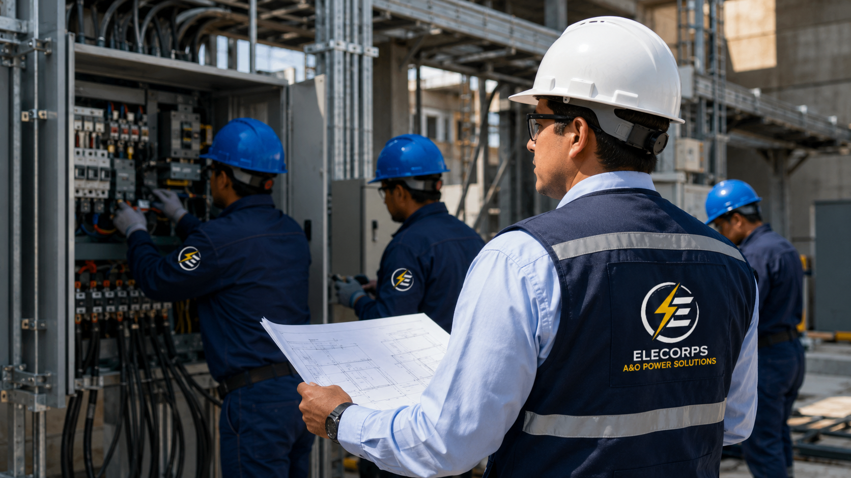 Ingeniero de ELECORPS supervisando técnicamente una obra eléctrica
